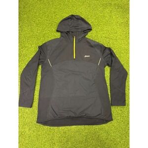 Asics Hoodie Mens Large Black 1/4 Zip Running Classic Outdoor Warmwear Pullover